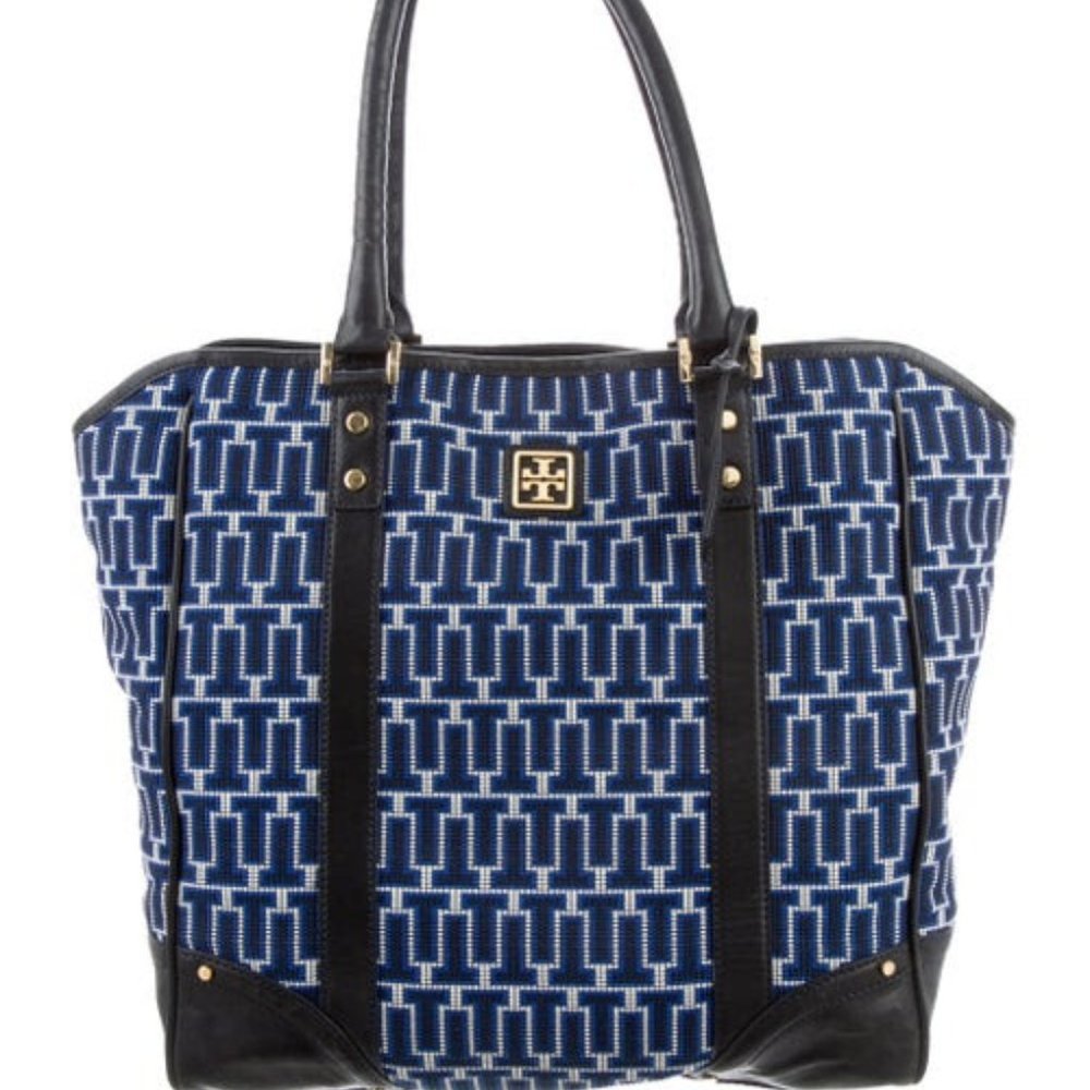 Tory Burch Leather-Trimmed Woven Tote